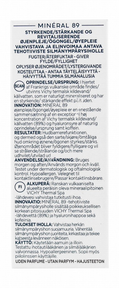 Vichy Mineral 89 Hypoallergenic Repairing & Fortifying Eye Serum with Hyaluronic Acid & Caffeine - alcohol free, fragrance free