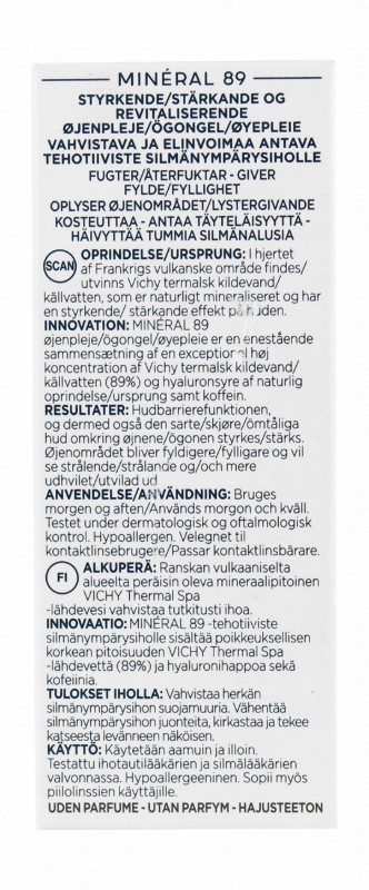 Vichy Mineral 89 Hypoallergenic Repairing & Fortifying Eye Serum with Hyaluronic Acid & Caffeine - alcohol free, fragrance free