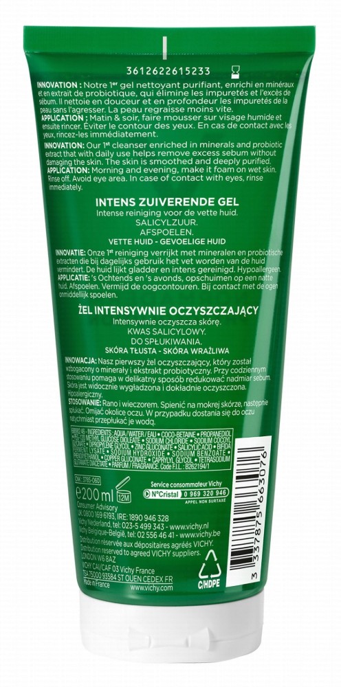 Vichy Normaderm Phytosolution Intensive Purifying Facial Cleansing Gel for Oily, Sensitive & Blemish-Prone Skin
