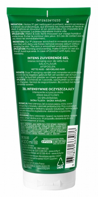 Vichy Normaderm Phytosolution Intensive Purifying Facial Cleansing Gel for Oily, Sensitive & Blemish-Prone Skin