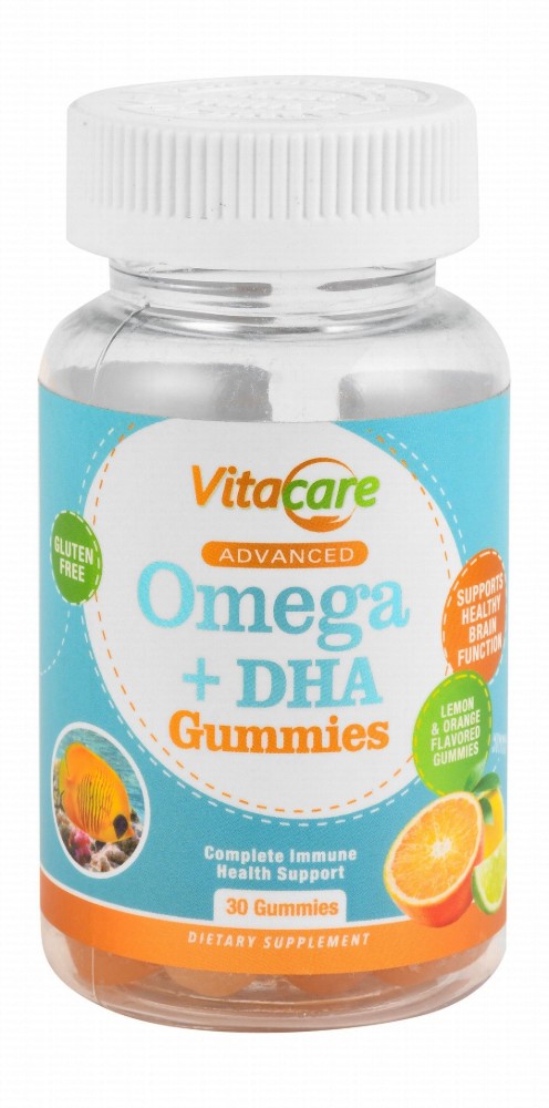 Vitacare 275mg Omega Plus DHA Immunity & Brain Health Support Gummy Supplements Lemon & Orange Flavor - gluten free