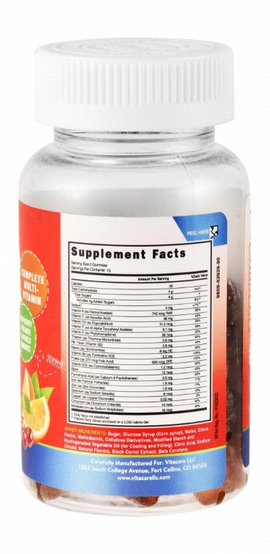 Vitacare Advanced Teddy Vites Multivitamin Immune System Support Gummy Supplement Raspberry & Orange Flavor - gluten free