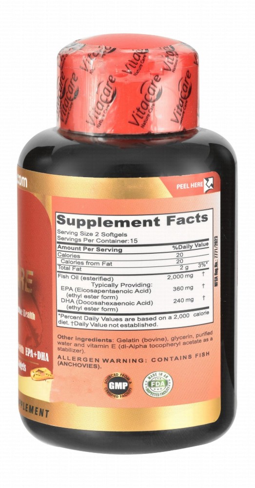Vitacare Max Omega-Care 2000mg Fish Oil Heart, Brain & Immune System Support Supplement