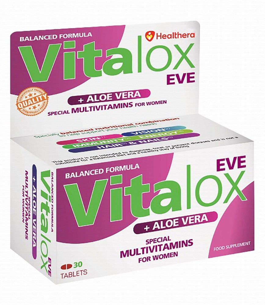 Vitalox Eve Multivitamins Immune, Hair & Normal Vision Support Supplement with Aloe Vera for Women - gluten free, lactose free