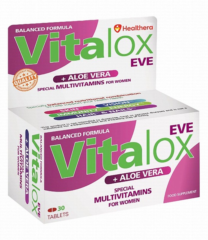 Vitalox Eve Multivitamins Immune, Hair & Normal Vision Support Supplement with Aloe Vera for Women - gluten free, lactose free