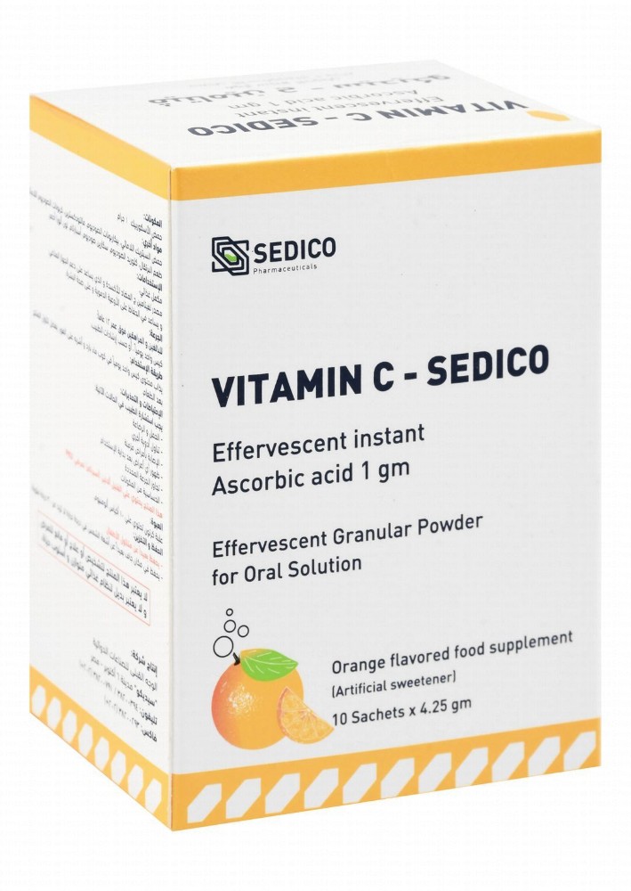 Vitamin C-Sedico 1gm Ascorbic Acid Effervescent Granular Powder Orange Flavor with Artificial Sweetener (12+ Years)