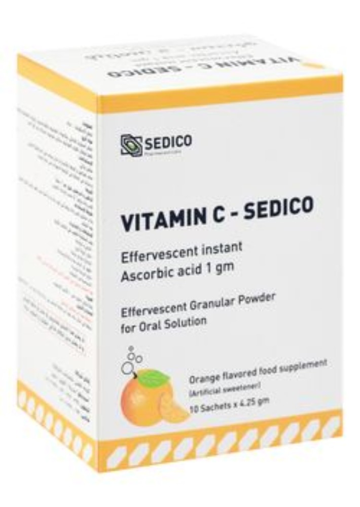Vitamin C-Sedico 1gm Ascorbic Acid Effervescent Granular Powder Orange Flavor with Artificial Sweetener (12+ Years)
