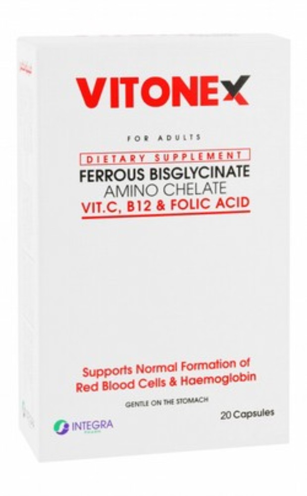 Vitonex Ferrous Bisglycinate Amino Chelate Supplement with Folic Acid, Vitamin C & B12 for Red Blood Cells Formation & Haemoglobin