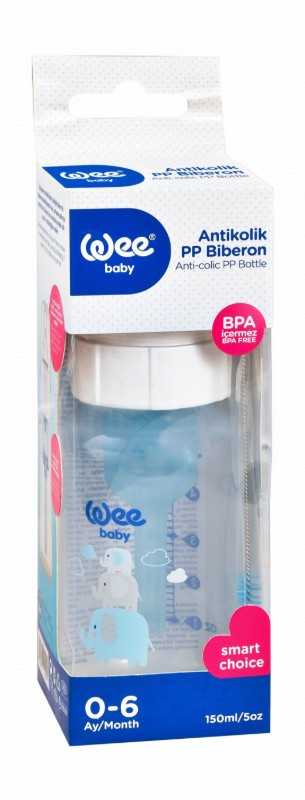Wee Baby Blue & White 150ml Anti-Colic PP Feeding Bottle (0-6 Months) - BPA free