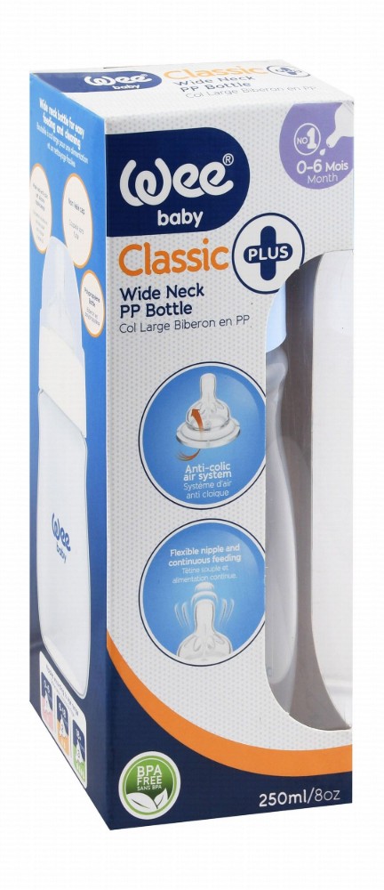 Wee Baby Classic Plus Blue 250ml Anti-Colic PP Nursing Bottle Stage 1 (0-6 Months) - BPA free