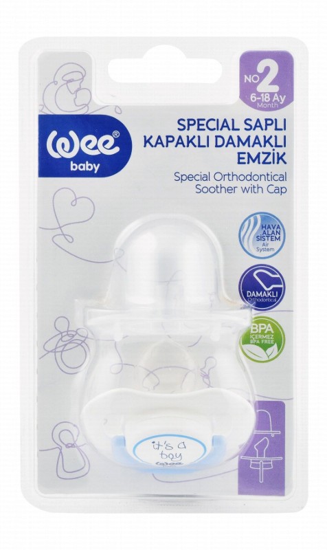 Wee Baby White & Blue Orthodontic Soother with Cap Stage 2 (6-18 Months) - BPA free