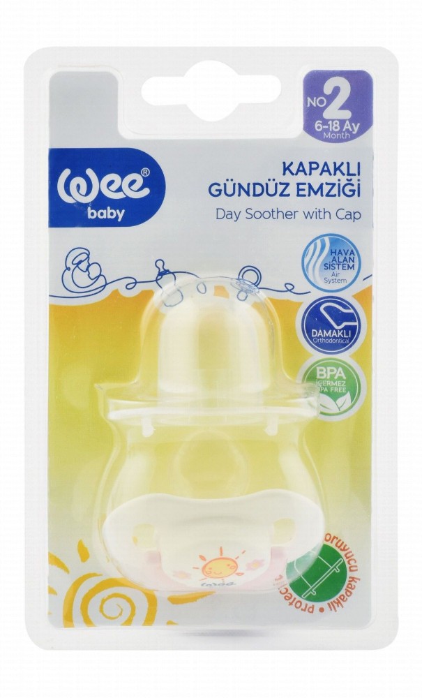 Wee Baby White & Pink Orthodontic Day Soother with Cap Stage 2 (6-18 Months) - BPA free