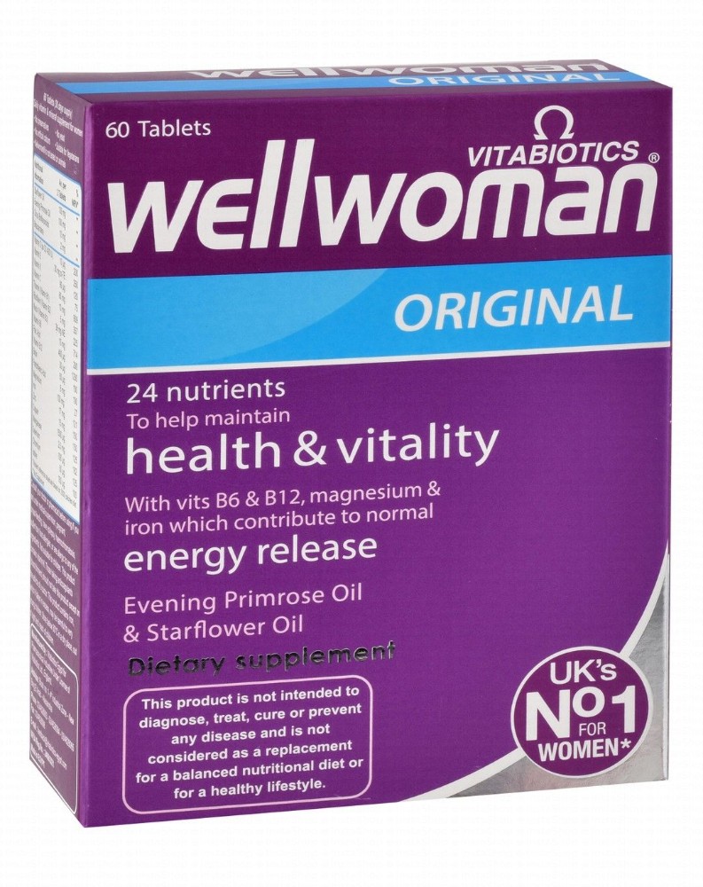 Wellwoman Original Health, Vitality & Wellbeing Support Supplement with Magnesium, Vitamin B6 & B12 - preservatives free, yeast free, artificial colors free