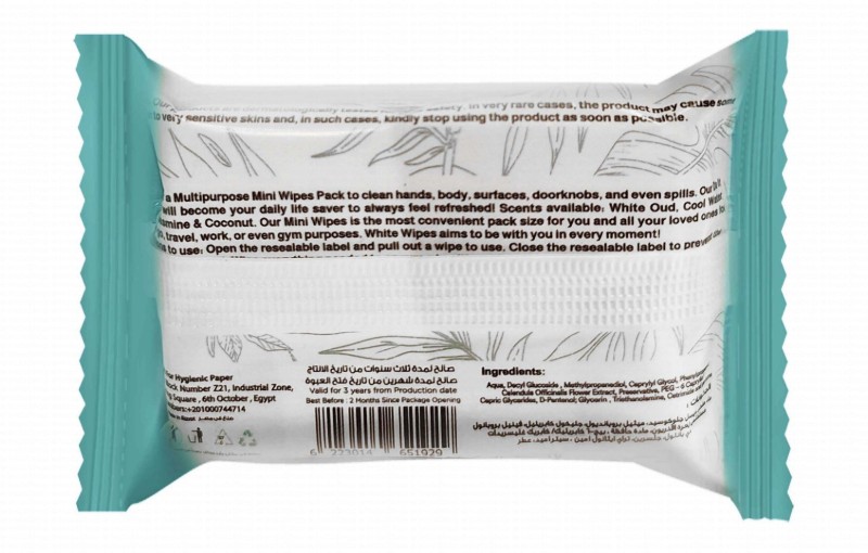 White Pocket Refreshing Multipurpose Wet Wipes Coconut Scent