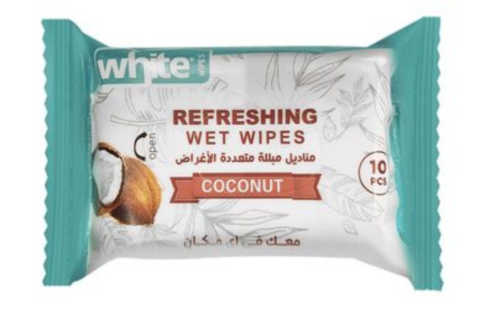 White Pocket Refreshing Multipurpose Wet Wipes Coconut Scent