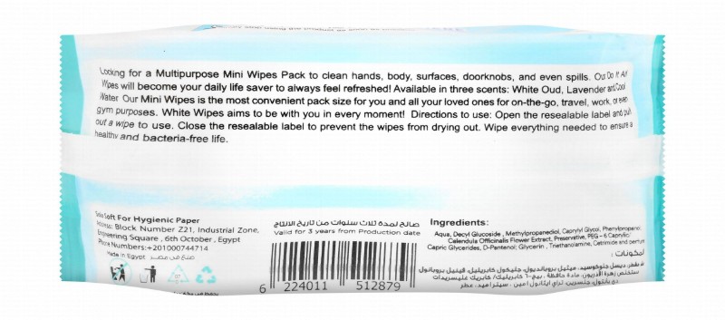 White Pocket Refreshing Multipurpose Wet Wipes Cool Water Scent