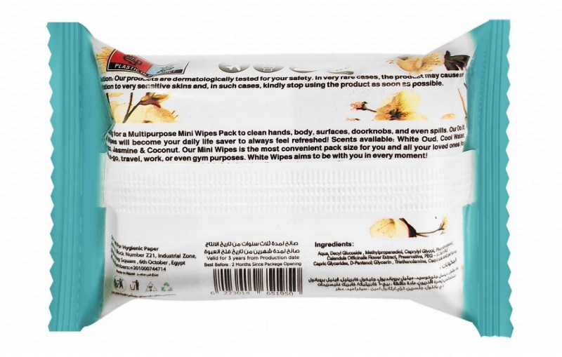 White Pocket Refreshing Multipurpose Wet Wipes Jasmine Scent