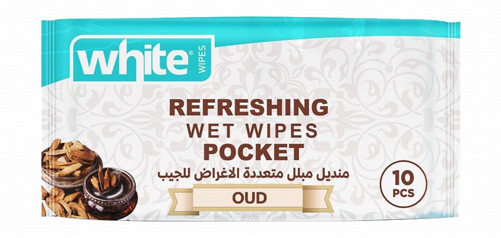 White Pocket Refreshing Wet Wipes Oud Scent