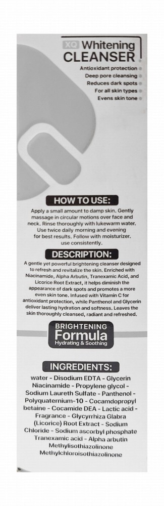 XQ Whitening, Moisturizing & Dark Spots Reducing Facial Cleanser with Licorice Extract, Niacinamide & Alpha Arbutin for All Skin Types