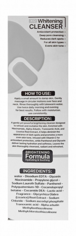XQ Whitening, Moisturizing & Dark Spots Reducing Facial Cleanser with Licorice Extract, Niacinamide & Alpha Arbutin for All Skin Types