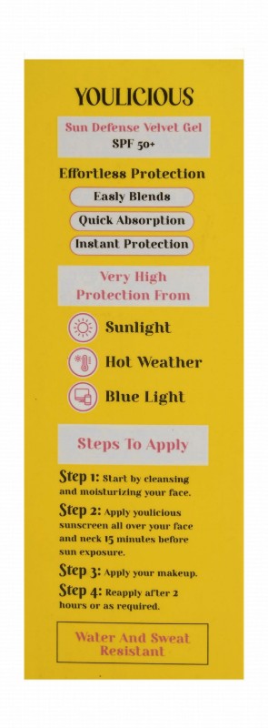 Youlicious  Water-Resistant Matte Velvet Facial Sunscreen Gels SPF50+ - vegan, animal testing free