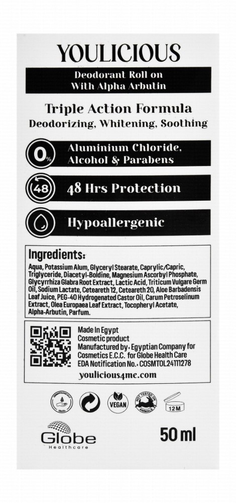 Youlicious 48H Hypoallergenic Whitening Roll-On Deodorant Naughty Fruity Scent & Roll-On Deodorant Natural Touch Scent (Special Offer) - vegan, fragrance free, animal testing free