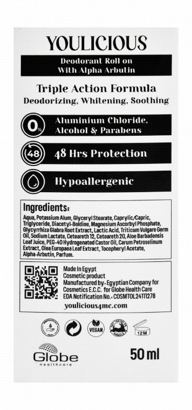 Youlicious 48H Hypoallergenic Whitening Roll-On Deodorant Naughty Fruity Scent & Roll-On Deodorant Natural Touch Scent (Special Offer) - vegan, fragrance free, animal testing free