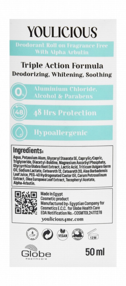 Youlicious 48H Hypoallergenic Whitening Roll-On Deodorants (Special Offer) - vegan, fragrance free, animal testing free