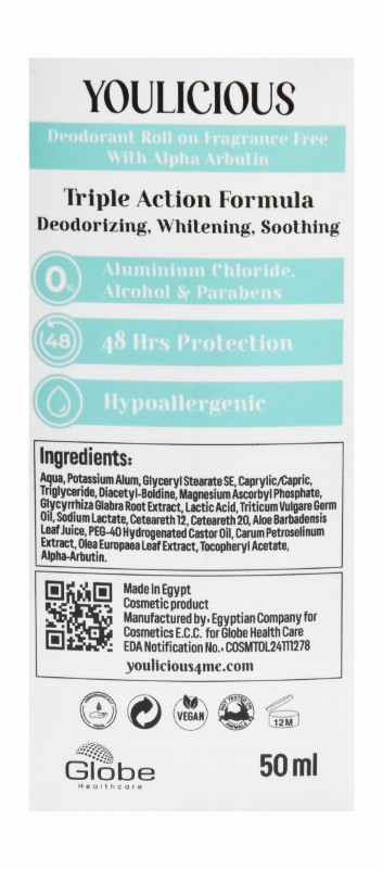 Youlicious 48H Hypoallergenic Whitening Roll-On Deodorants (Special Offer) - vegan, fragrance free, animal testing free