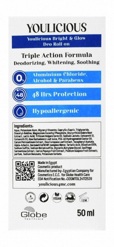 Youlicious Hypoallergenic Brightening & Glowing Roll-On Deodorants with Dermawhite WF Complex - vegan, alcohol free, parabens free