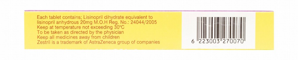 Zestril 20mg Lisinopril Dihydrate