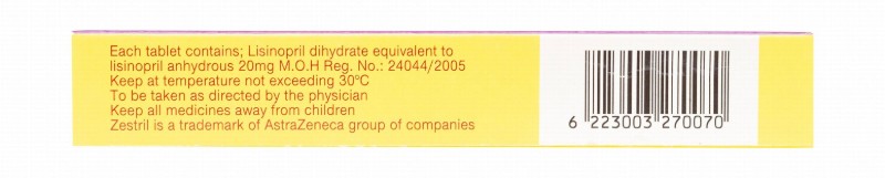Zestril 20mg Lisinopril Dihydrate